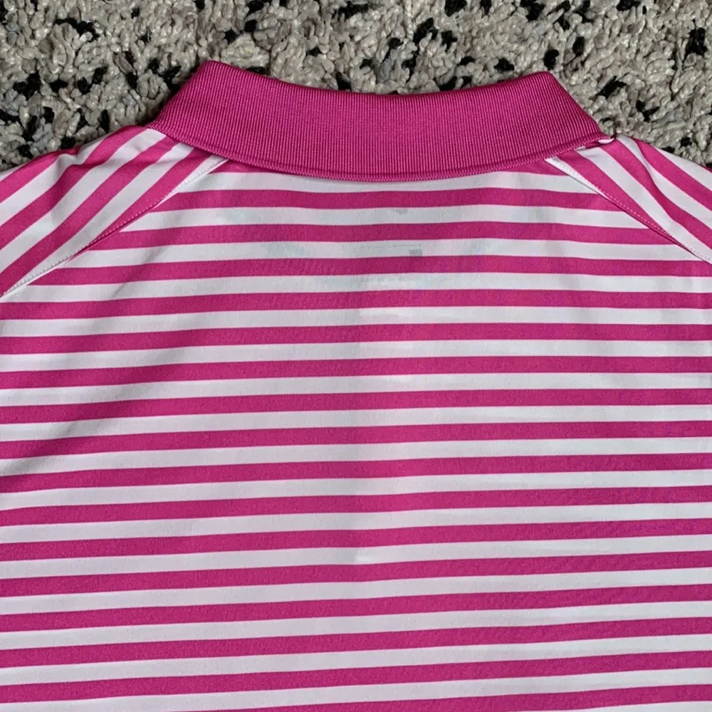 Nike Pink and White Striped Polo Shirt